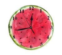 Horloge pastèque Sweet Summer Fruit Graines Pastèques rouges Horloge murale ronde 10 pouces Silencieuse sans tic-tac Horloge à suspendre pour la décoration intérieure Salon Cuisine Chambre Bureau