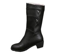 Horma de zapatos de madera de cedro e invierno vaquero occidental estilo coreano botas de tacón grueso pie apilado botas forro polar y solo impermeable hombres, marrón, 35 EU
