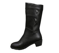 Horma de zapatos de madera de cedro e invierno vaquero occidental estilo coreano botas de tacón grueso pie apilado botas forro polar y solo impermeable hombres, Negro , 39 EU