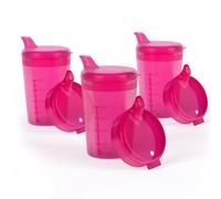 Horn Medical Juego de 3 Tazas para Adultos de 250 ml, con dos tapas (apertura grande y pequeña) por juego, color a elegir (rojo)
