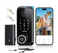 Hornbill Cerradura inteligente de video con cámara: anillo 10 en 1 + cámara 2K + timbre + cerradura de puerta de entrada sin llave de huellas dactilares, cerrojo WiFi integrado (solo 2.4 G), control