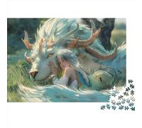 Horned Blue White Dragon with A Tribal Girl 1000 Rompecabezas para Adultos Impossible Puzzle Juego Familiar Colorido Habilidad Puzzles De Madera Infantiles Adolescentes 1000pcs (75x50cm)