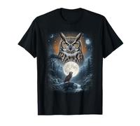 Horned Owl Full Moon Forest Landscape Celestial Night Camiseta