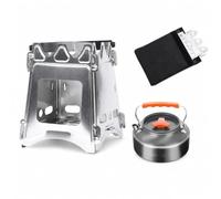 Hornillo Camping Leña Plegable, + hervidor, 12,5 cm | Paneles acero articulados, Estufa manual para acampada, r comidas , Para cocineros al libre