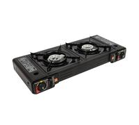 Hornillo de camping de 2 fuegos con plancha y maletín, 5000 W (2 x 2,5 kW) cocina de gas portátil, doble combustible butano y GLP, encendido piezoeléctrico, estufa de camping para cartuchos de gas MSF