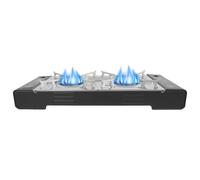 Hornillo de camping de gas portátil de 2 quemadores de butano con placa de parrilla, 2100-2500 W, cocina de gas con maletín, para exterior e interior