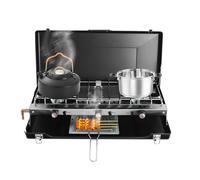 Hornillo de camping portátil, barbacoa de gas plegable con 3 quemadores, encendido piezoeléctrico, barbacoa de mesa para camping, barbacoas, fiestas, picnics, 56,5 x 30 x 34 cm