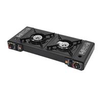 Hornillo de gas 2 en 1 para camping, 2 quemadores con parrilla, portátil, estufa de gas con maletín de transporte, hornillo de gas para botella de gas, cartucho, exterior, camping, senderismo