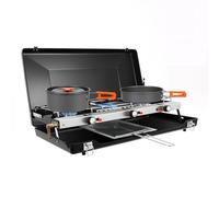 Hornillo de gas 3 en 1 para camping y exterior, 3 fuegos, 4,5 kW, placa de gas, hornillo de gas, hornillo de camping para propano butano, encendido piezoeléctrico, 56,5 × 30 × 34 cm