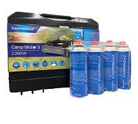 Hornillo de gas Campingaz Campamento Bistro Hornillos de camping 3 quemadores llama única potencia 2200 W con 4 cartuchos Campingaz Bistro CP250 con maletín de transporte