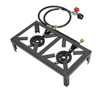 Hornillo de gas de 2 focos, quemador doble independiente, 8000 W, 2 quemadores, portátil, con manguera de 1,2 m, regulador de presión, para camping, jardín, pícnic, pesca