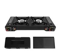 Hornillo de gas de 2 quemadores, 2500 W, hornillo de camping portátil, doble gas con bandeja de barbacoa y maletín de almacenamiento, para exteriores, picnics, viajes de camping y fiestas en el jardín