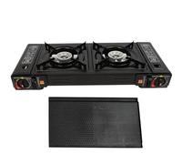 Hornillo de gas de 2 quemadores, 2500 W, portátil, para exteriores, 100 g/h, hornillo de gas doble butano o LPG, hornillo de camping, estufa de camping con plancha de 45 x 24 cm y maletín de