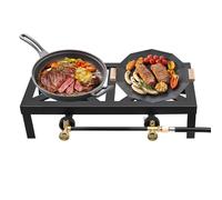 Hornillo de gas de 2 quemadores de hierro fundido, cocina de propano para exteriores con 2 quemadores, doble fogón, hornillo de camping con regulador de presión, manguera de 5 psi, potente estufa de