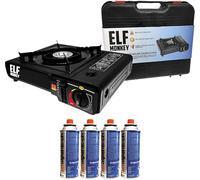 Hornillo de gas para acampada, incluye cartuchos de gas. Cocina de gas con maletín de transporte: con 4 cartuchos de gas