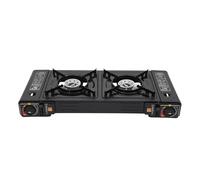 Hornillo de gas para camping, 2 fuegos, hornillo de gas con conexión LPG y encendido piezoeléctrico, estufa de gas propano para actividades al aire libre como camping o senderismo