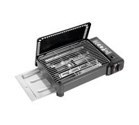 Hornillo de gas para camping, barbacoa portátil, barbacoa de mesa, parrilla de gas 2 en 1, parrilla de gas, cocina frita, placa de acero inoxidable butano/LPG con llama ajustable para exterior, balcón