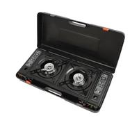 Hornillo de gas portátil de 2500 W, 2 quemadores, con bolsa de transporte, bandeja antiadherente, encendido piezoeléctrico, hornillo de camping para viajes, picnics, barbacoas