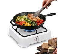 Hornillo de Gas Portátil Monofuego, Cocina de Camping Compacta (Soltero) | Soporte de Hierro Estable, Mando de Llama Ajustable, 28x28 cm para Barbacoa, Pícnic, Senderismo y Emergencia, Blanco