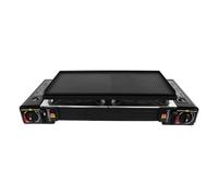 Hornillo de gas y gas de 2500 W, 2 quemadores, barbacoa de gas con bandeja y maletín de transporte, portátil, para viajes, barbacoas, 63 × 26 x 8 cm