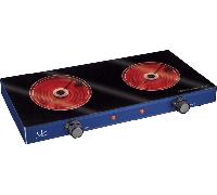 Jata V142 Cocina eléctrica vitrocerámica 2 placas de 16,5 cm de 1200 W cada una, Cuerpo Metálico, 2 Termostatos Regulables de Temperatura, Protección Sobrecalentamiento, Azul