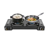Hornillo portátil de camping portátil de mesa de camping al aire libre cocina de gas con cabezal de horno, para camping, cocinas al aire libre, islas de barbacoa, 64 x 27,8 x 8 cm, negro