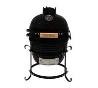 Horno Barbacoa Kamado de 13”/ 33cm FRESH GRILLS | Cerámica Negro/Acero Inoxidable | Termómetro incorporado | Sistema de flujo de aire | Portátil | BBQ Carbón Leña Ahumador Asador Aire Libre Camping