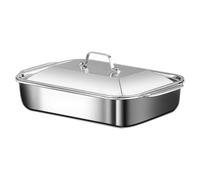 Horno de acero inoxidable, bandeja de horno que incluye tapa y mango, utensilios para hornear a prueba de fugas, para pasteles, pan, galletas, pizza, cocina, casa, fiesta, cocina
