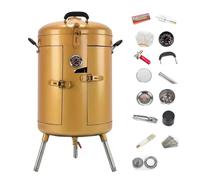 Horno de Carbón para Pato Parrilla de Acero Inoxidable Sin Humo con Diversos Accesorios Calentamiento Uniforme de 360° Portátil Horno Vertical Asador for Barbacoa, Pavo, Ganso, Cordero(Gold,D)