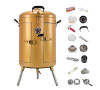 Horno de Carbón para Pato Parrilla de Acero Inoxidable Sin Humo con Diversos Accesorios Calentamiento Uniforme de 360° Portátil Horno Vertical Asador for Barbacoa, Pavo, Ganso, Cordero(Gold,F)