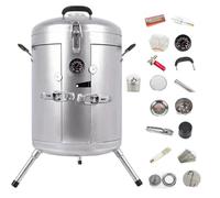 Horno de Carbón para Pato Parrilla de Acero Inoxidable Sin Humo con Diversos Accesorios Calentamiento Uniforme de 360° Portátil Horno Vertical Asador for Barbacoa, Pavo, Ganso, Cordero(Silver,E)