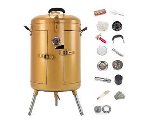 Horno de Carbón para Pato Parrilla de Acero Inoxidable Sin Humo con Diversos Accesorios Calentamiento Uniforme de 360° Portátil Horno Vertical Asador for Barbacoa, Pavo, Ganso, Cordero(Gold,D)