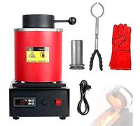 Horno de Fusión de Oro,1800W Máquina Fusión Eléctrica 1150℃ Alta Eficiencia Horno Fusión Automático Digital Horno Refinación Fundición Metal para Procesamiento Joyas Plata Cobre Aluminio,Red-2KG