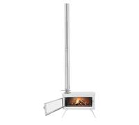 Horno de leña portátil plegable para camping con parrilla de carbón de acero al carbono de 38 * 29 cm con puerta de vidrio y chimenea para barbacoa, pesca en hielo, protección contra el viento