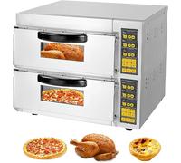 Horno de pizza comercial de 16 pulgadas con doble piso, horno eléctrico, tostador, asador, capacidad de 40 l, acero inoxidable, para restaurante, hogar, pizza, pan, tartas, barbacoa, postres y kebab