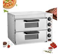 Horno De Pizza Comercial Eléctrico, Horno Sobremesa Con Piedra Refractaria, Acero Inoxidable, Alta Temperatura De 350 °C Y Temporizador Para Restaurantes Y Cocina Profesional(Double Layer)