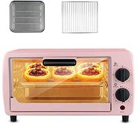 horno de sobremesa, Horno eléctrico compacto mini de 9 l, gran capacidad, control inteligente temperatura y temporizador, 750 W, incluye bandeja for hornear rejilla for asar(Pink)