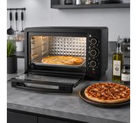 Horno Eléctrico 22 L 1500 W con Grill y Convección, Mini Horno de Sobremesa hasta 250 °C, Temporizador 60 min y 3 Modos de Calor para Pizza, Pollo y Repostería Negro