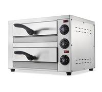 Horno eléctrico de pizza de sobremesa de acero inoxidable con doble piso para pizzas de 12 y 16 pulgadas, ideal para el hogar y restaurantes.