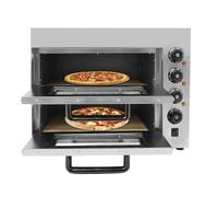Horno eléctrico para pizza de 3000 W, doble piso, 14 pulgadas, 2 x 20 l, 50-350 ℃ 201, acero inoxidable, temporizador 1-60 min, triple control de temperatura, ventana LED, para gastronomía, privado
