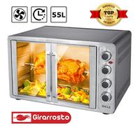 Horno Eléctrico Ventilado BAKAJI XXL de 55 Litros, Potencia de 2200W con Puerta, , Selección de de Cocción, Ajustable, Temporizador de Asador y Accesorios (55 Litros)