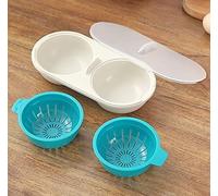 Horno escalfadores de huevos de microondas, taza de huevos escalfador, tapas antiadherentes de cocina de grado alimenticio PP de doble taza de huevo de cocina vaporizador de huevo
