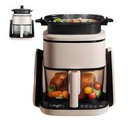 Horno freidora de aire de 1100 W, compacto 2 en 1 con cesta de 4 L y sartén de 1 L, giro de 360°, freír con aire, asar, mantener caliente, asador, diseño compacto