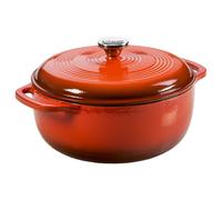 Lodge Horno holandés de hierro fundido esmaltado de 6 cuartos con tapa, asas dobles, apto para horno hasta 260.0 °C o en estufa, uso para marinar, cocinar, hornear, refrigerar y servir, amapola