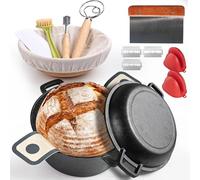 Horno holandés avanzado de hierro fundido para hornear pan, con cesta de prueba de pan Banneton y suministros para hornear, olla holandesa multifuncional de 5 cuartos de galón con tapa, sartén de pan
