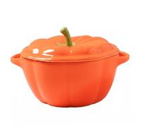 Horno holandés de calabaza con tapa y asas dobles, tazones de sopa de calabaza de cerámica para huevos al vapor, comida para bebés, naranja