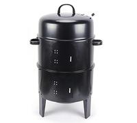 Horno para ahumar 3 en 1, parrilla de carbón vegetal, armario para ahumar con tapa y termómetro, cuenco de agua para cocinar al vapor, parrilla de carbón vegetal con bandeja de carbón y rejilla para
