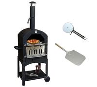 Horno Pizza Carbón Portátil Exterior Profesional Comercial Máquina de Cocinar Hacer Pizza Barbacoa BBQ Pizza Oven Ahumador Parrilla Grill Ahumar Carne Pescado Verduras con Pala Cortador+Piedra GRATIS