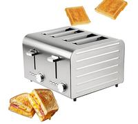 Hornos tostadores de 2/4/6 rebanadas Tostadoras de acero inoxidable con 7 niveles de dorado, función comercial de congelación/cancelación/recalentamiento, bandeja para migas extraíble, apert 4 Slices