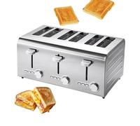 Hornos tostadores de 2/4/6 rebanadas Tostadoras de acero inoxidable con 7 niveles de dorado, función comercial de congelación/cancelación/recalentamiento, bandeja para migas extraíble, apert 6 Slices